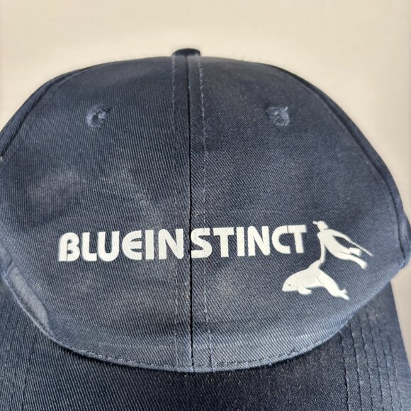 BLUE INSTINCT Black White Dolphin Logo Adjustable Back Strap Baseball Cap Hat - Picture 5 of 6